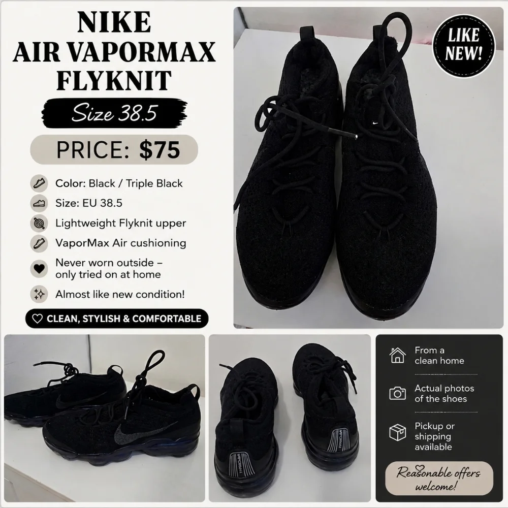 Nike Kids Air VaporMax Flyknit Sneakers - Black Size 38.5